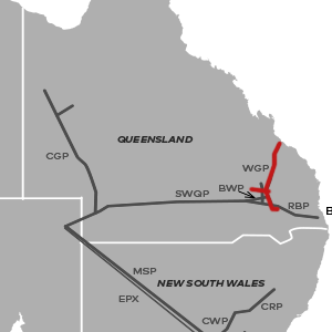 Map of Wallumbilla Gladstone Pipeline