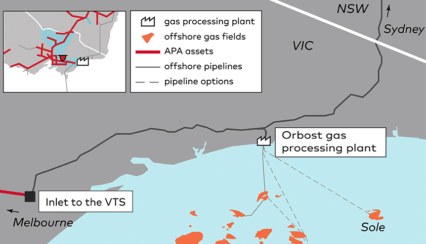 Orbost gas plant map