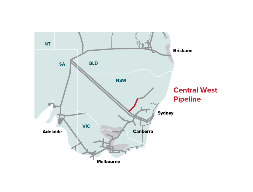 Map of Central West Pipeline 